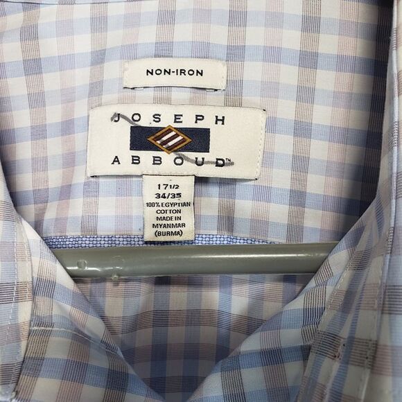 Joseph Abboud Non-Iron Dress Shirt 17.5/34/35 Blue Plaid Egyptian Cotton XL - Picture 3 of 8